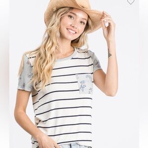 RS3-Striped Floral Pocket Tee
